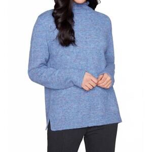 NEW CARRE NOIR speckled mock neck sweater in blue